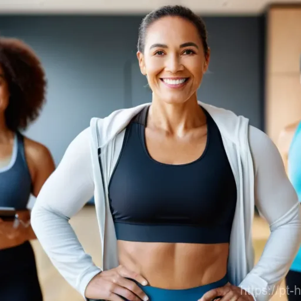 건강코칭 커뮤니티 운영 방법 - **Prompt:** A female health coach, in her early 30s, with a warm and genuine smile, stands in a brig...